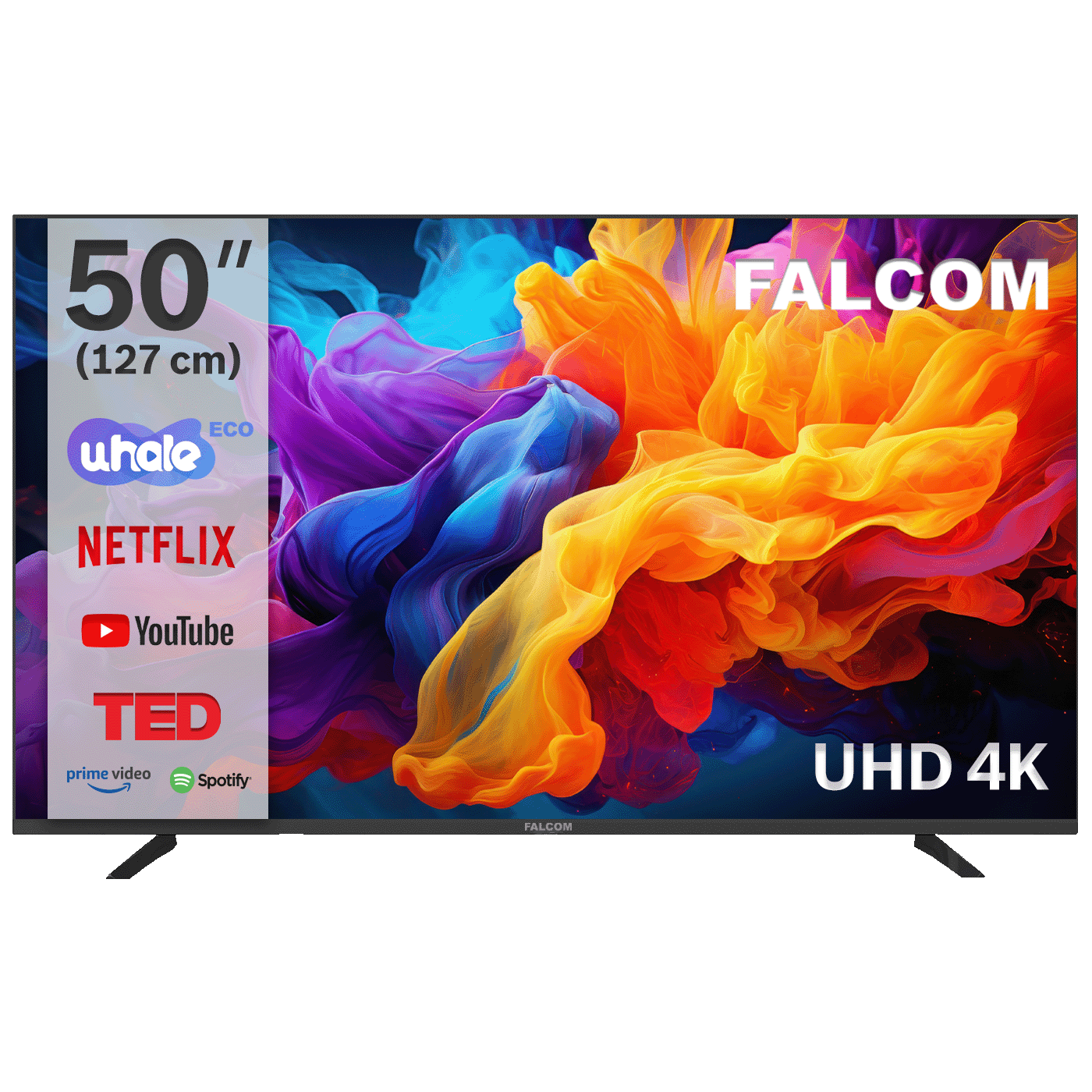 Falcom Smart LED TV 4K UltraHD 50" sa WiFi i Bluetooth, prikazan u moderan enterijer