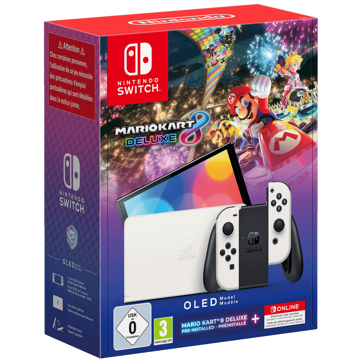 Nintendo Switch OLED konzola s bijelim Joy-Con kontrolerima i Mario Kart 8 Deluxe igrom