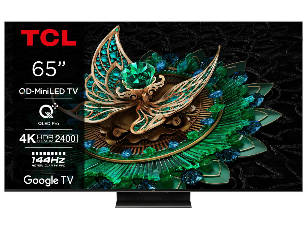 TCL 65C765 QD-Mini LED 4K TV sa HDR 2400 nits i Google TV, prikazan u modernom enterijeru